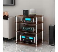 Diodceraic Meuble Rack Hi-FI 1/2/3/4 Étagères en Verre Trempé - Support pour Ampli, Platine Vinyle, CD, Home Cinéma - Armoire de Rangement Équipement Audio(Amber Glass,4 Tier)