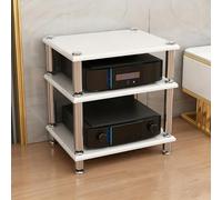 Diodceraic Rack Vidéo Audio 1/2/3/4-Tiers Support Stéréo Console Lecteur de Disque Cabinet Colonnes en Bois Massif & Pieds Métalliques Antivibratoires Équipement AV(White,3 Tier)