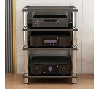 Diodceraic Rack Vidéo Audio 1/2/3/4-Tiers Support Stéréo Console Lecteur de Disque Cabinet Colonnes en Bois Massif & Pieds Métalliques Antivibratoires Équipement AV(Black,4 Tier)