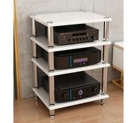Diodceraic Rack Vidéo Audio 1/2/3/4-Tiers Support Stéréo Console Lecteur de Disque Cabinet Colonnes en Bois Massif & Pieds Métalliques Antivibratoires Équipement AV(White,4 Tier)