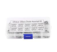 Diode, kit électronique assortiment d'assortiment de diode de redresseur de 100pcs 10Values avec la perte de puissance de boîte, rendement élevé (1N4001~1N4007 1N5817~1N5819)