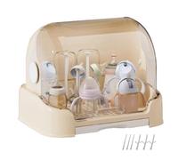 Dioeazh Égouttoir À Biberons pour Bébé, Boîte De Rangement pour Biberon avec Couvercle Anti-poussière, 6 Égouttoirs Amovible Et Bac D'égouttage Amovible 31.5x25.5x25 cm, pour Biberons, Tétines