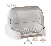 Dioeazh Égouttoir À Biberons pour Bébé, Boîte De Rangement pour Biberon avec Couvercle Anti-poussière, 6 Égouttoirs Amovible Et Bac D'égouttage Amovible 31.5x25.5x25 cm, pour Biberons, Tétines