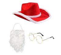 Diogeynu Chapeau de cow-boy, barbe, lunettes, mouchoirs, gants pour Noël, jeu de rôle, enterrement de vie de jeune fille, accessoires photo, chapeau de Père Noël et barbe