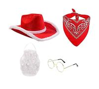 Diogeynu Chapeau de cow-boy, barbe, lunettes, mouchoirs, gants pour Noël, jeu de rôle, enterrement de vie de jeune fille, accessoires photo, chapeau de Père Noël et barbe