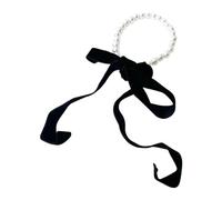 Diogeynu Collier ras du cou punk long en velours avec nœud papillon et perles synthétiques - Bijoux gothiques - Cadeau de mariage, Nouvel An - Pour femmes et filles, taille unique, Comme décrit, Comme