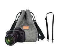 Diogeynu Étui souple pour appareil photo avec cordon de serrage et bandoulière réglable - Sac de rangement souple pour objectif - Sac à bandoulière portable pour appareil photo, Argenté., Gris