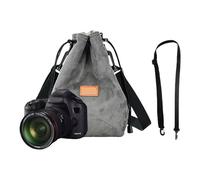 Diogeynu Étui souple pour appareil photo avec cordon de serrage et bandoulière réglable - Sac de rangement souple pour objectif - Sac à bandoulière portable pour appareil photo, l, Gris
