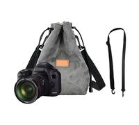 Diogeynu Étui souple pour appareil photo avec cordon de serrage et bandoulière réglable - Sac de rangement souple pour objectif - Sac à bandoulière portable pour appareil photo, xl, Gris