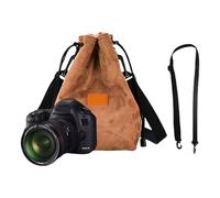 Diogeynu Étui souple pour appareil photo avec cordon de serrage et bandoulière réglable - Sac de rangement souple pour objectif - Sac à bandoulière portable pour appareil photo, m, Jaune