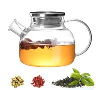 Diompirux 1000ml Théière en Verre Borosilicate, Tamis Acier Inoxydable Amovible, Résistant à la Chaleur, Pour Thé Feuille ou Fleurs, Sachets Thé Vrac