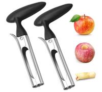 Diompirux 2 pièces Vide Pomme Haut de Gamme, Vide Trognon Pomme ou de Poire, avec Lame DenteléE Tranchante Et PoignéE d'angle Ergonomique en Acier Inoxydable, Accessoires de Cuisine et Maison, Noir