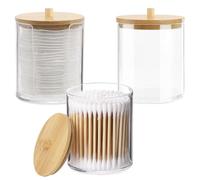 Diompirux 3 Pièces Distributeur Boite Coton Tige en acrylique, Rangement Coton avec Couvercle en Bambou, étanche poussière et à lhumidité, pour le fil Dentaire, les Houppettes, éponges de maquillage