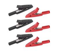 Diompirux Lot de 6 pinces crocodiles Test, 41.5 mm Pince Crocodile avec mains plastique rouge et noir, Laiton placage en nickel avec manchons isolants en PVC recouverts,pour travaux électriques
