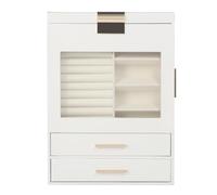 DioPaiB Boîte de rangement à bijoux de grande capacité avec 5 tiroirs et porte transparente, adaptée au salon, à la chambre, à la coiffeuse pour ranger colliers, rouges à lèvres, lunettes (blanc)