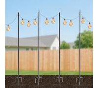DioPaiB Lot de 4 barres lumineuses de 3 m de long - Barres lumineuses suspendues en métal avec fourchette - Mâts lumineux pour guirlande lumineuse d'extérieur - Jusqu'à 5 kg - Pour jardin, terrasse