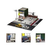 Diorama de construction de magasin de tofu à l'échelle 1/64, modèle d'architecture de rue japonaise avec éclairage et zone de stationnement, compatible avec mini écran de collection de voitures, idéal