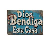 Dios Bendiga Esta Casa - Plaque en métal vintage espagnole - Décoration murale pour bureau, salon, bar - 20,3 x 30,5 cm