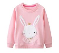 Dioshark Bébé Fille Sweatshirts Lapin Couronne Motif Sweats Rose Coton Pulls à Manches Longues Broderie Sweat-Shirt Col Rond Printemps Automne École Anniversaires Casaul Tops pour Enfant 2-3 Ans