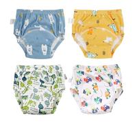 Dioshark Culotte d'entraînement Propreté pour Enfant, Lot de 4 Garcon Couches Propreté Absorbante Lavable Coton Slip Apprentissage Nuit Dinosaure Chien Ours Imprimée pour 4-6 Ans, Jaune Blanc Bleu