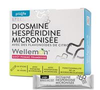 Diosmine et Hesperidine, Vigne Rouge, Extrait de Citron PiùLife, 30 Sticks | 1 par jour, 450 mg de Diosmine Micronisée, Flavonoïdes de Citron Wellemon®, Goût Pomme et Framboise, 30 Jours, Sans Gluten