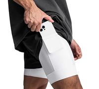 DIOTSR Short d'entraînement 2 en 1 pour homme - Léger - Séchage rapide - Avec poche pour téléphone, Doublure noire et blanche, Taille M