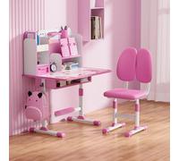 diowewea Ensemble Bureau et Chaise pour Enfants, Bureau Enfant avec Rangement, Réglable en Hauteur, Bureau pour Éviter la Myopie Dorée, pour l'école, la Maison et Les Études (Rose)