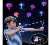 Dioxide HéLicoptère Fronde Jouet 15 Pièces, Rocket LED Lumineux Voler Jouets, Jouets de Fronde de Fête pour Enfants Anniversaire, Enfants Cadeaux d'Invité Fête Ensemble Elastic Power Slingshot