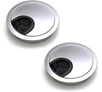 Dioxide Lot de 2 Passe Câbles Ronds Encastrables, Fil Métal Acier Brossé Design, Rangements de Câbles pour Table de Bureau Diamètre 60 mm - Argent Perle Chrome