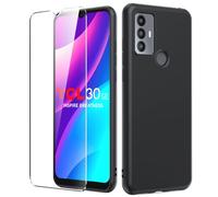 Dioxide TCL 30 SE Coque de téléphone avec protecteur d'écran, coque en silicone TPU souple antichoc et antidérapante pour appareil photo TCL 30 SE, noir