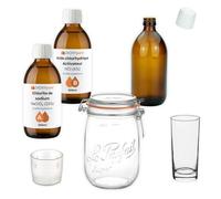 Dioxyde de Chlore - Kit de Production Complet Méthode Bocal - Chlorite de Sodium 25% et Acide chlorhydrique 4% - Fabrication du CDS (réactifs + Accessoires)
