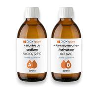 Dioxyde de Chlore - Kit de Production Grand Format - Chlorite de Sodium 25% et Acide chlorhydrique 4% - Idéal pour la Fabrication du CDS - 2 x 500 ML