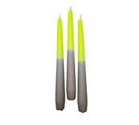 DIP DYE KERZEN Lot de 3 bougies multicolores avec dégradé de couleur, bougies multicolores extra longues, cadeau pour femme, petite amie, cadeau d'anniversaire, collègue GLOWYBOX en jaune fluo gris
