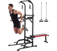 Dip Station Power Tower Tour de musculation multifonction avec banc de musculation pliable, barre de traction pour appareils de musculation à la maison, avec bandes d'entraînement, capacité de charge