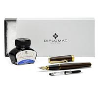Diplomat Excellence A2 Marrakesh Gold, stylo-plume avec encre d'écriture et convertisseur, stylo-plume avec plume acier inoxydable force M, parure de stylos-plumes