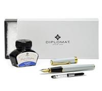 Diplomat Excellence Stylo plume A2 nacré doré avec encre et convertisseur Plume en acier inoxydable Pointe moyenne