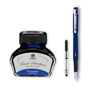 Diplomat Magnum Indigo Blue set de stylos à plume, stylo à plume en set avec encre d'écriture et convertisseur, set d'écriture