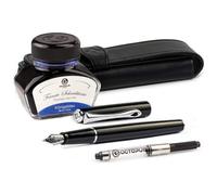 Diplomat Traveller Ensemble de stylo plume noir avec étui en cuir véritable, encre d'écriture et convertisseur d'encre