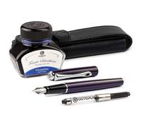 Diplomat Traveller Lot de stylos plume en métal avec étui en cuir, encre bleu roi et convertisseur d'encre, plume en acier inoxydable de calibre M