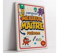 Diplôme Maître d'école humoristique - Cadeau personnalisé prénom et message | Idée déco murale amusante, certificat façon parchemin avec sceau et distinction, clin d'œil complice pour un enseignant