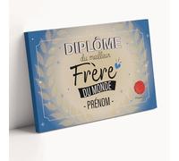 Diplôme personnalisé Meilleur frère du Monde Toile Affiche avec ou sans Cadre Plexiglas Cadeau personnalisable homme, grand ou petit frère anniversaire ou Noël Certificat prénom famille (Frère)