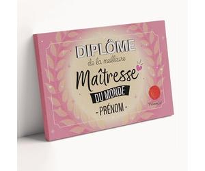 Diplôme personnalisé Meilleure Maîtresse du Monde Cadeau personnalisé pour Maîtresse d’école Professeur des Écoles avec ou sans Cadre Affiche Toile Plexiglas Idée cadeau fin d’année anniversaire Noël