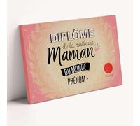 Diplôme personnalisé Meilleure Maman du Monde Personnalisation Prénom texte Toile Affiche avec ou sans Cadre Plexiglas Cadeau femme mère, fête des mères anniversaire ou Noël Certificat famille