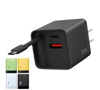 Dipomall Charger, 3 in 1 Charger Retractable 80w Max Fast, Retractable Phone Wall Plug, for Phone, Laptops, Earphone, with Type-C Cable and 2 USB Ports (1 Pcs,Black)