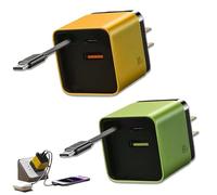 Dipomall Charger, 3 in 1 Charger Retractable 80w Max Fast, Retractable Phone Wall Plug, with Type-C Cable and 2 USB Ports, for Phone Laptops and Earphone (Yellow+Green)
