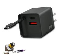 Dipomall Charger, 3 in 1 Charger Retractable 80w Max Fast, Retractable Phone Wall Plug, with Type-C Cable and 2 USB Ports, for Phone Laptops and Earphone (Black)