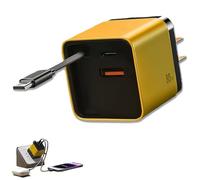 Dipomall Charger, 3 in 1 Charger Retractable 80w Max Fast, Retractable Phone Wall Plug, with Type-C Cable and 2 USB Ports, for Phone Laptops and Earphone (Yellow)