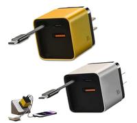 Dipomall Charger, 3 in 1 Charger Retractable 80w Max Fast, Retractable Phone Wall Plug, with Type-C Cable and 2 USB Ports, for Phone Laptops and Earphone (Yellow+White)