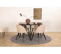 DippØ115BLBL ensemble table, table noir et 4 Velvet Stitches chaises beige.