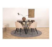 DippØ115BLBL ensemble table, table noir et 4 Velvet Stitches chaises beige.